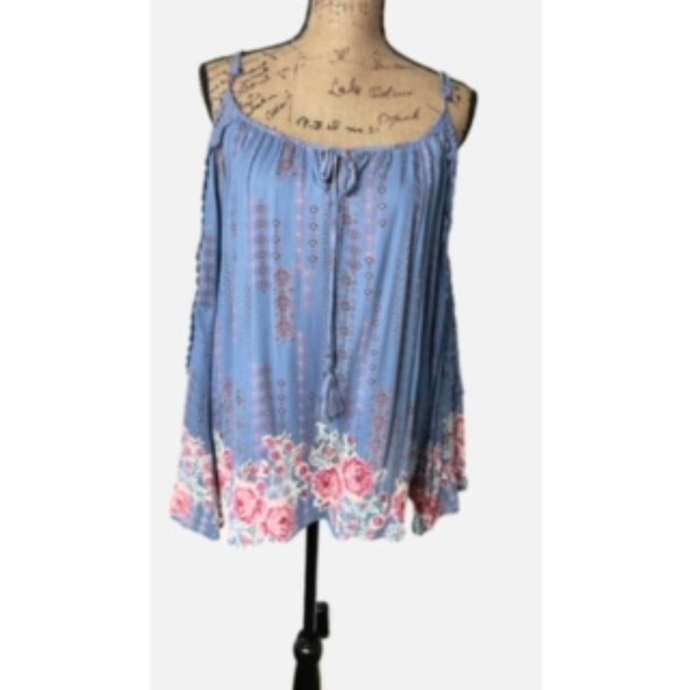 Angie Boho Chic Cold Shoulder Long Sleeve Floral Medium